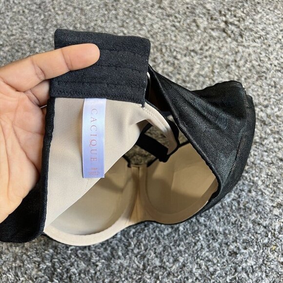 Cacique Lightly Lined Balconette Bra Tan Black Lace Overlay Underwire 38F New - Picture 4 of 5